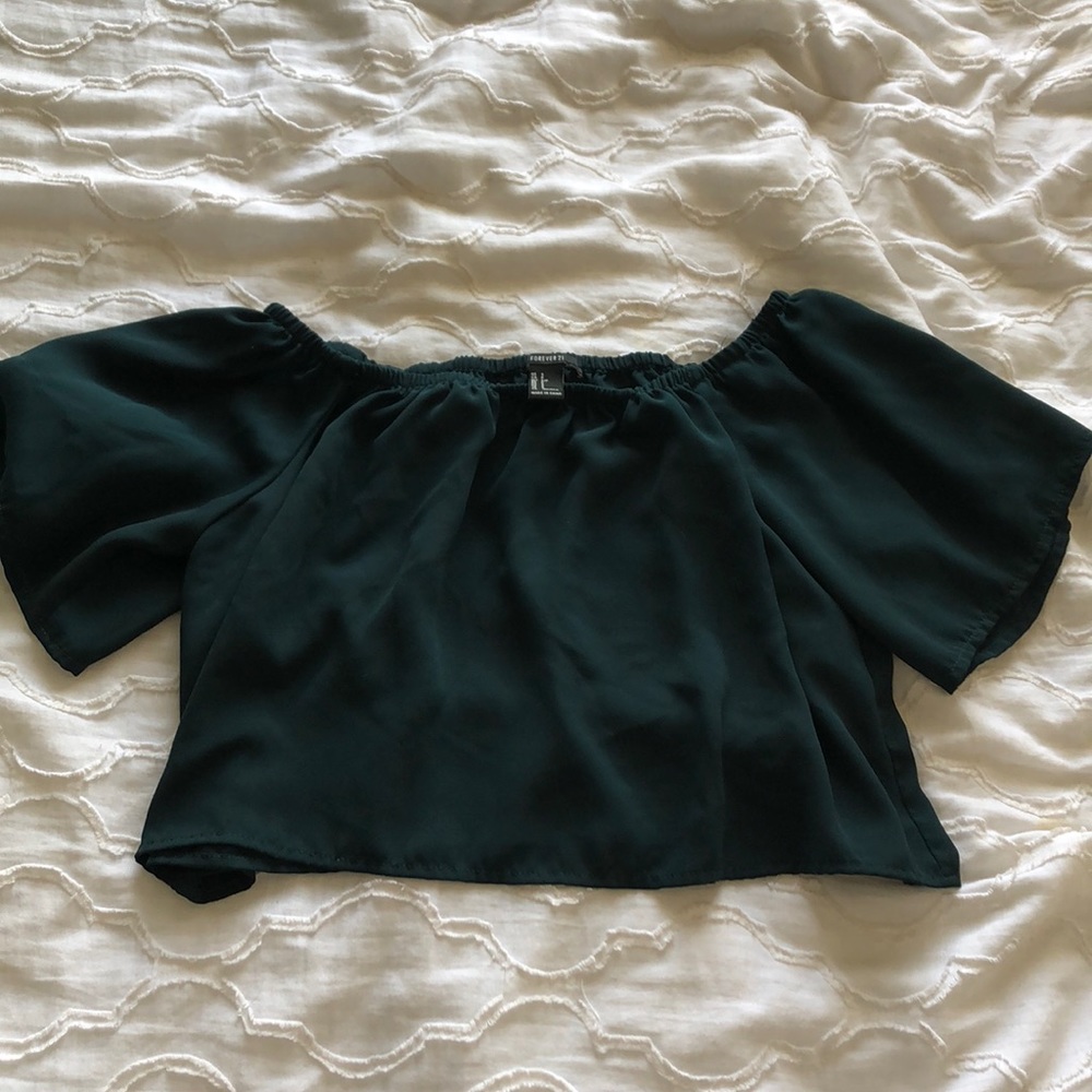 Off the Shoulder Dark Green Crop Top